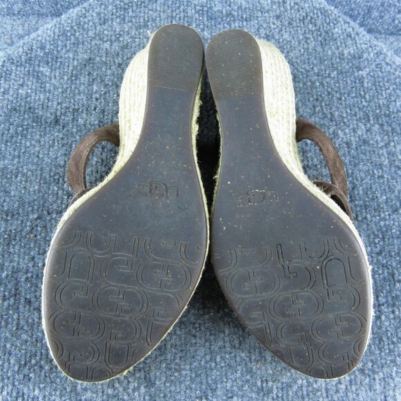 UGG Tawnie Espadrille‎ Women Slide Sandal Shoes Brown Leather Size 7 Medium - Picture 8 of 10